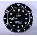 A ROLEX ADVERTISING DEALER DISPLAY HANGING WALL CLOCK. 30 cm diameter.