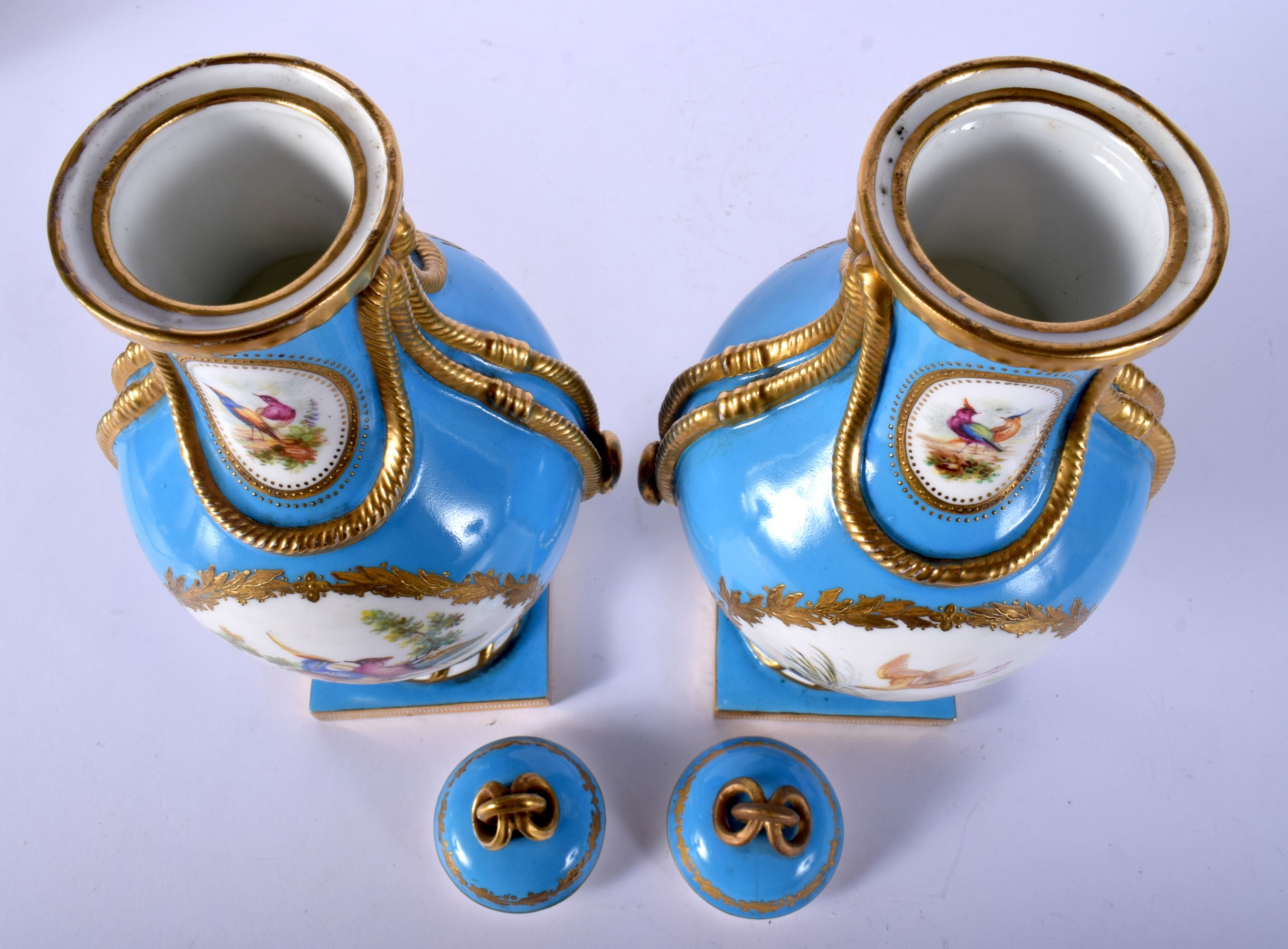 A GOOD PAIR OF 19TH CENTURY ENGLISH PORCELAIN SEVRES STYLE VASES AND COVERS Minton or Coalport, pain - Image 5 of 50