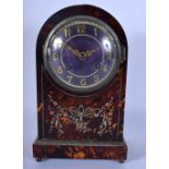 A FINE 19TH CENTURY SILVER INLAID TORTOISESHELL CLOCK decorated with neo classical swags. 23 cm x 12