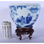 A 19TH CENTURY CHINESE BLUE AND WHITE PORCELAIN JARDINIERE Kangxi style, painted with figures. Jar 2