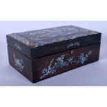 A LATE 19TH CENTURY CHINESE HONGMU MOTHER OF PEARL CASKET decorated with figures. 14 cm x 8 cm.