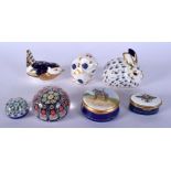 THREE ROYAL CROWN DERBY PAPERWEIGHTS together with paperweights etc. (7)