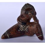 AN UNUSUAL EARLY 20TH CENTURY SOUTH AMERICAN PAINTED POTTERY FIGURE painted with motifs. 11 cm x 9 c