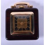AN AUSTRIAN 14CT GOLD CASED TRAVELLING WATCH. 10 grams. 3.25 cm x 2.75 cm.