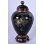 A 19TH CENTURY JAPANESE MEIJI PERIOD CLOISONNE ENAMEL VASE AND COVER in the manner of Namikawa Yasuy