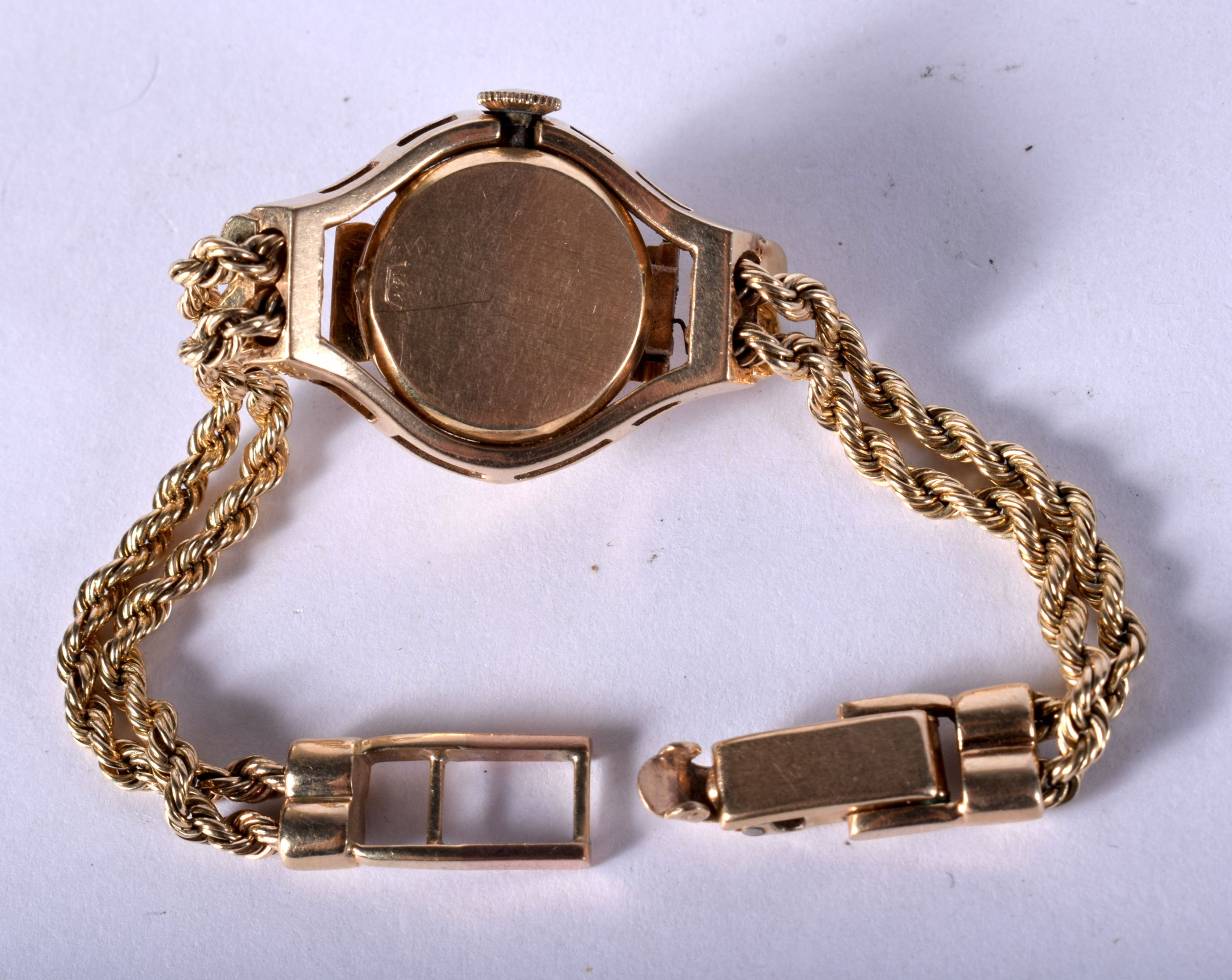 A VINTAGE 14CT GOLD PEARL AND SAPPHIRE COCKTAIL WRISTWATCH, 30.6 grams. 17 cm long, dial 2.5 cm wide - Bild 2 aus 4