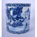 A CHINESE BLUE AND WHITE PORCELAIN BRUSH POT 20th Century. 12 cm x 10 cm.