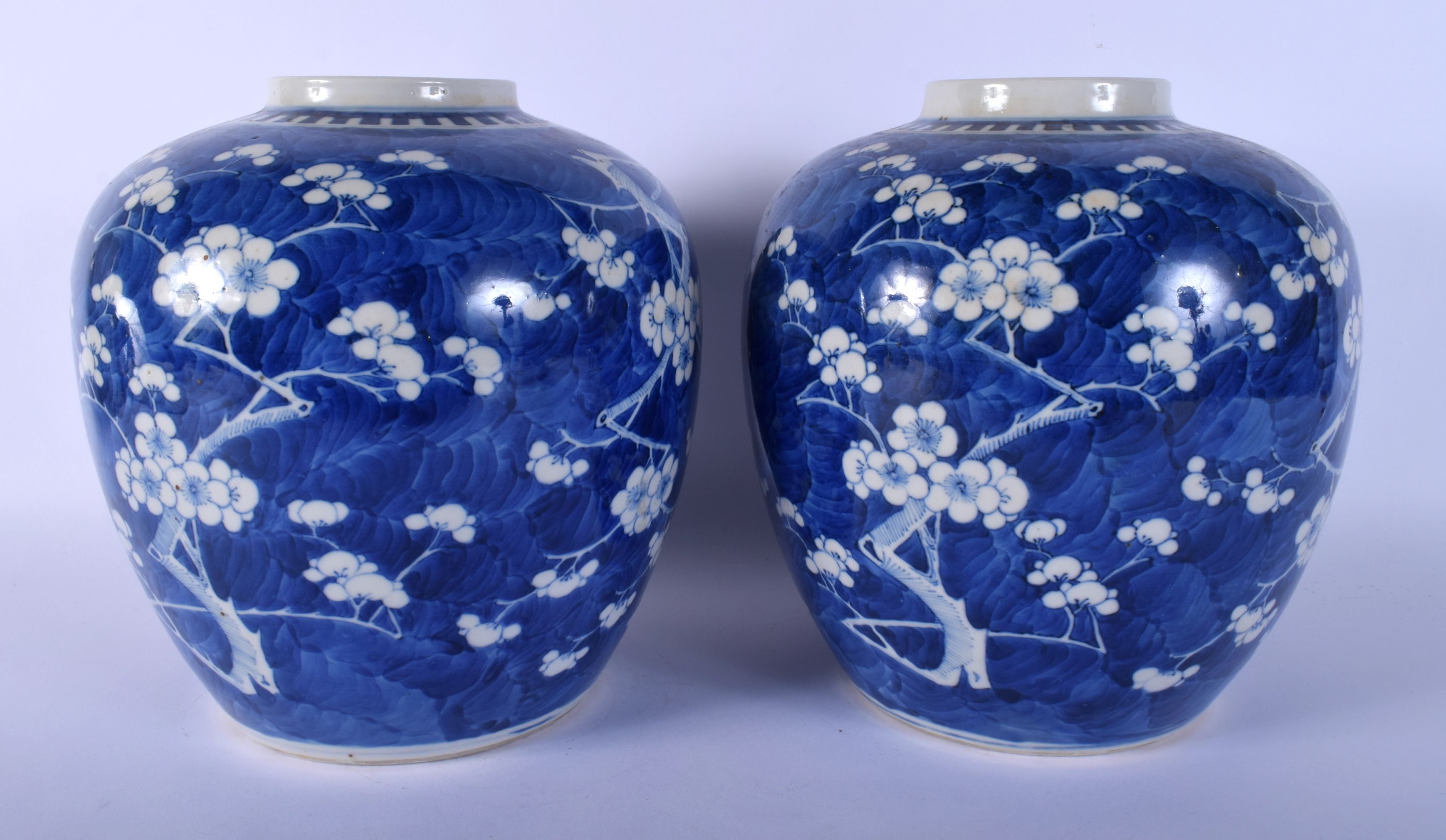 A LARGE PAIR OF 19TH CENTURY CHINESE BLUE AND WHITE GINGER JARS Qing, bearing Kangxi marks to base, - Image 2 of 4