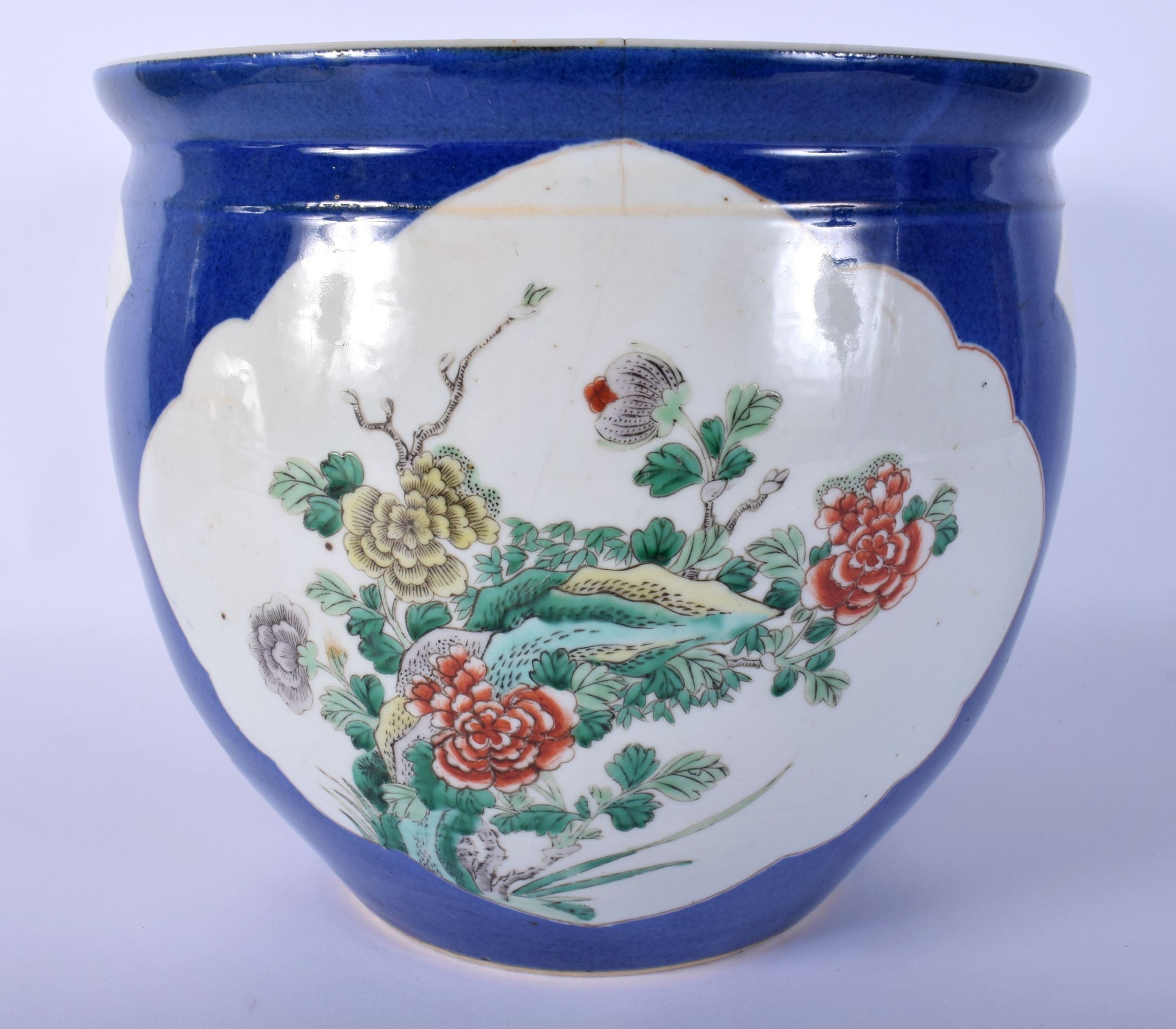 A 19TH CENTURY CHINESE POWDER BLUE GROUND PORCELAIN JARDINIERE Guangxu, painted with foliage and vin - Image 2 of 4