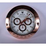 A ROLEX ADVERTISING DEALER DISPLAY HANGING WALL CLOCK. 30 cm diameter.