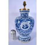 A RARE LARGE 17TH/18TH CENTURY CHINESE BLUE AND WHITE ISLAMIC STYLE VASE converted to a lamp. 44 cm