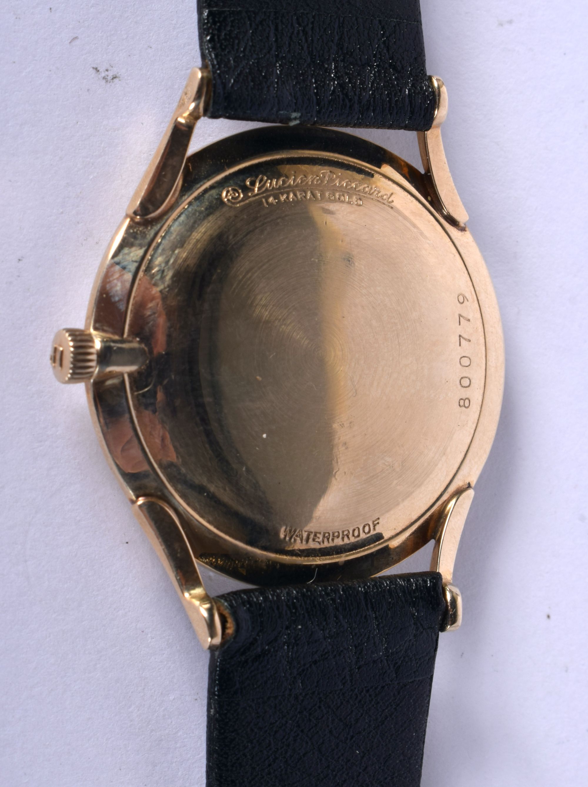 A 14CT GOLD LUCIEN PICARD WRISTWATCH. 24.4 grams. 3.5 cm wide inc crown. - Bild 2 aus 2