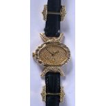 A DESIGNER 18CT GOLD AND DIAMOND LADIES COCKTAIL WATCH with gold mounted strap. 57 grams. Strap 20 c