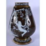A FINE 19TH CENTURY ENGLISH PATE SUR PATE PORCELAIN VASE wonderfully enamelled with a female upon a