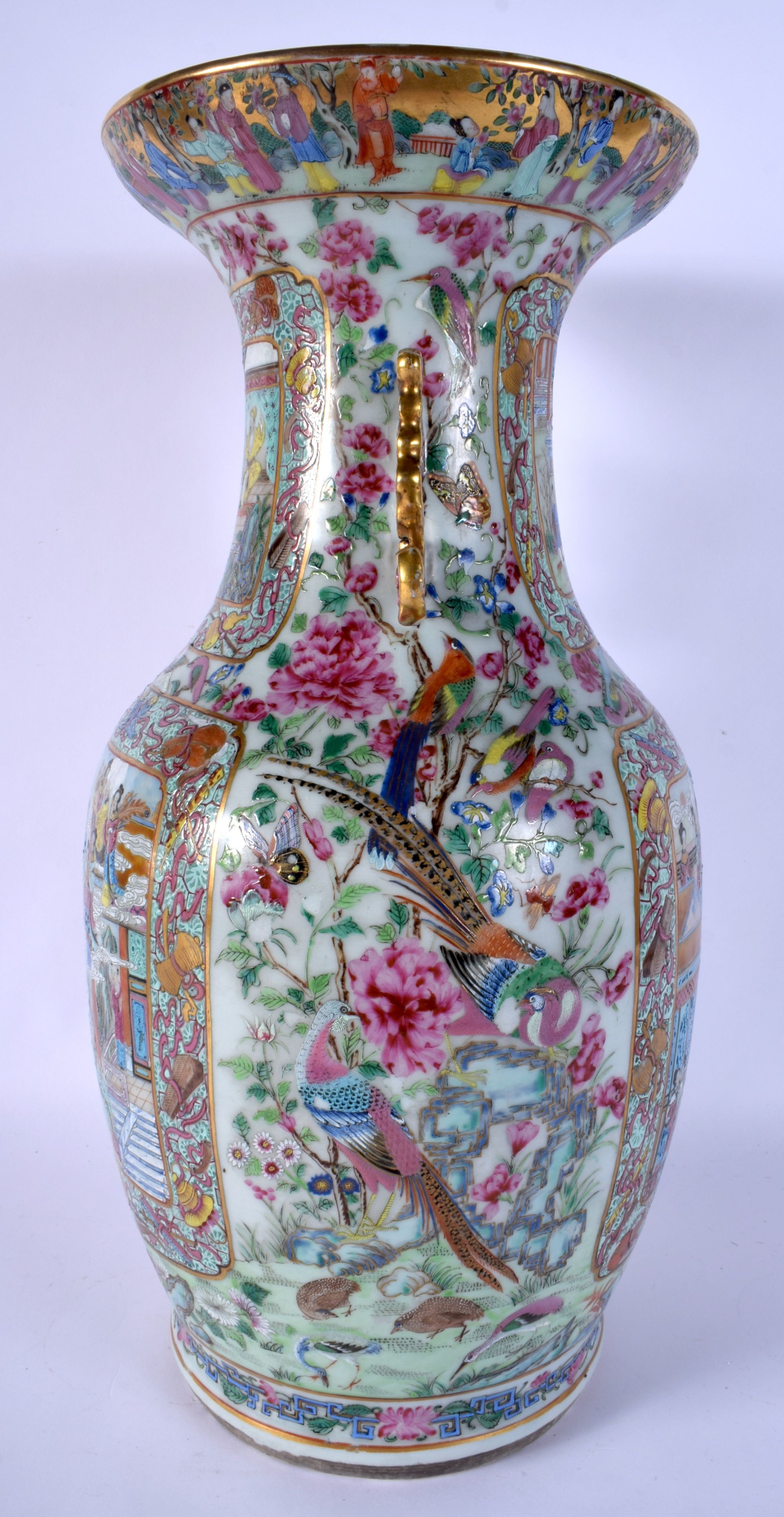 A FINE LARGE 19TH CENTURY CHINESE CANTON FAMILLE ROSE VASE Qing, painted with figures within landsca - Image 4 of 24