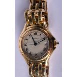 AN 18CT GOLD CARTIER WRISTWATCH with gold strap. 69 grams. Strap 10 cm long, dial 2.25 cm wide.