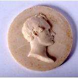 AN 18TH/19TH CENTURY EUROPEAN WAX PORTRAIT PLAQUE. 7 cm wide.