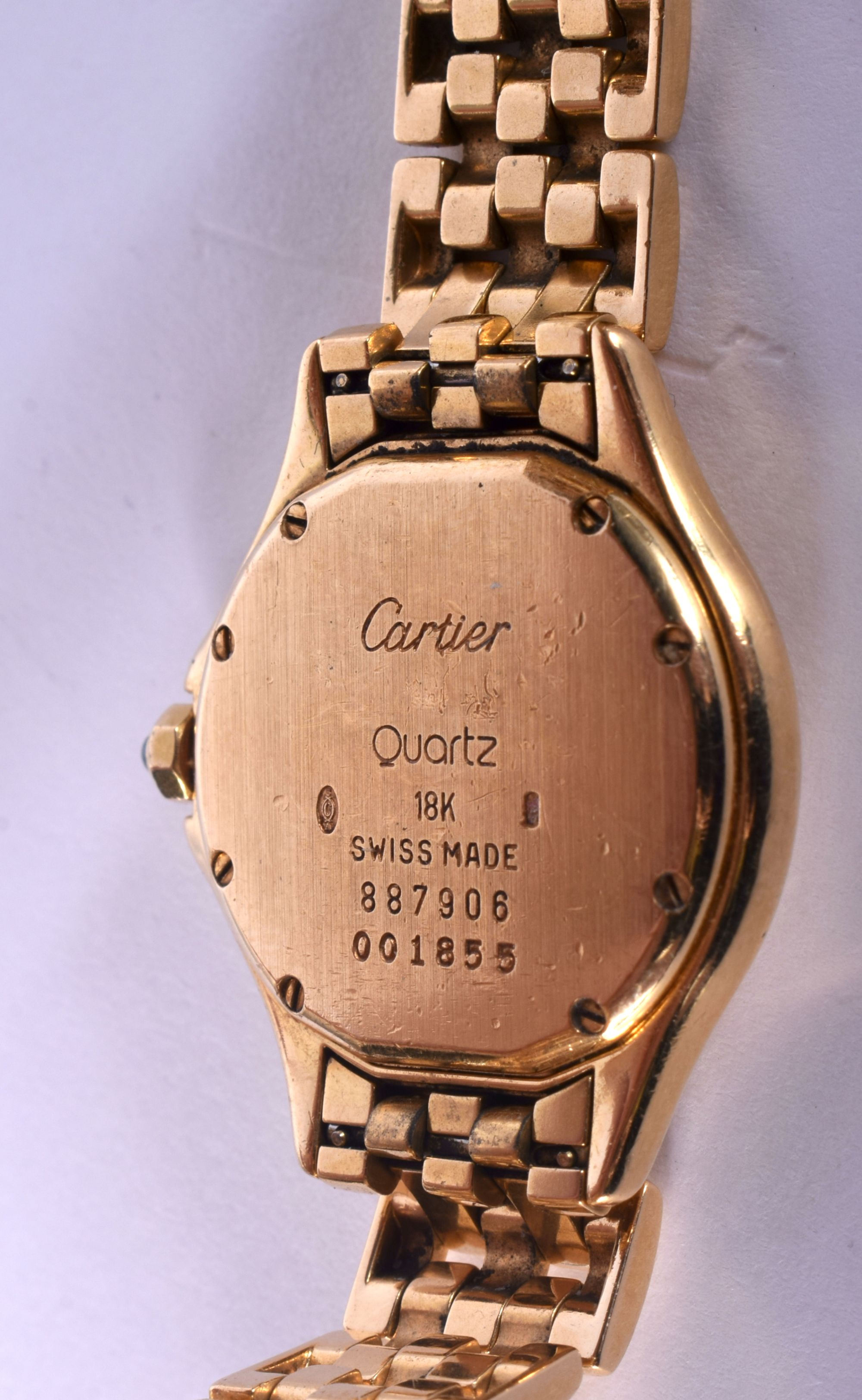 AN 18CT GOLD CARTIER WRISTWATCH with gold strap. 69 grams. Strap 10 cm long, dial 2.25 cm wide. - Bild 2 aus 4