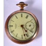 A VINTAGE YELLOW METAL AMERICAN WALTHAM POCKET WATCH. 115 grams. 5.5 cm wide.