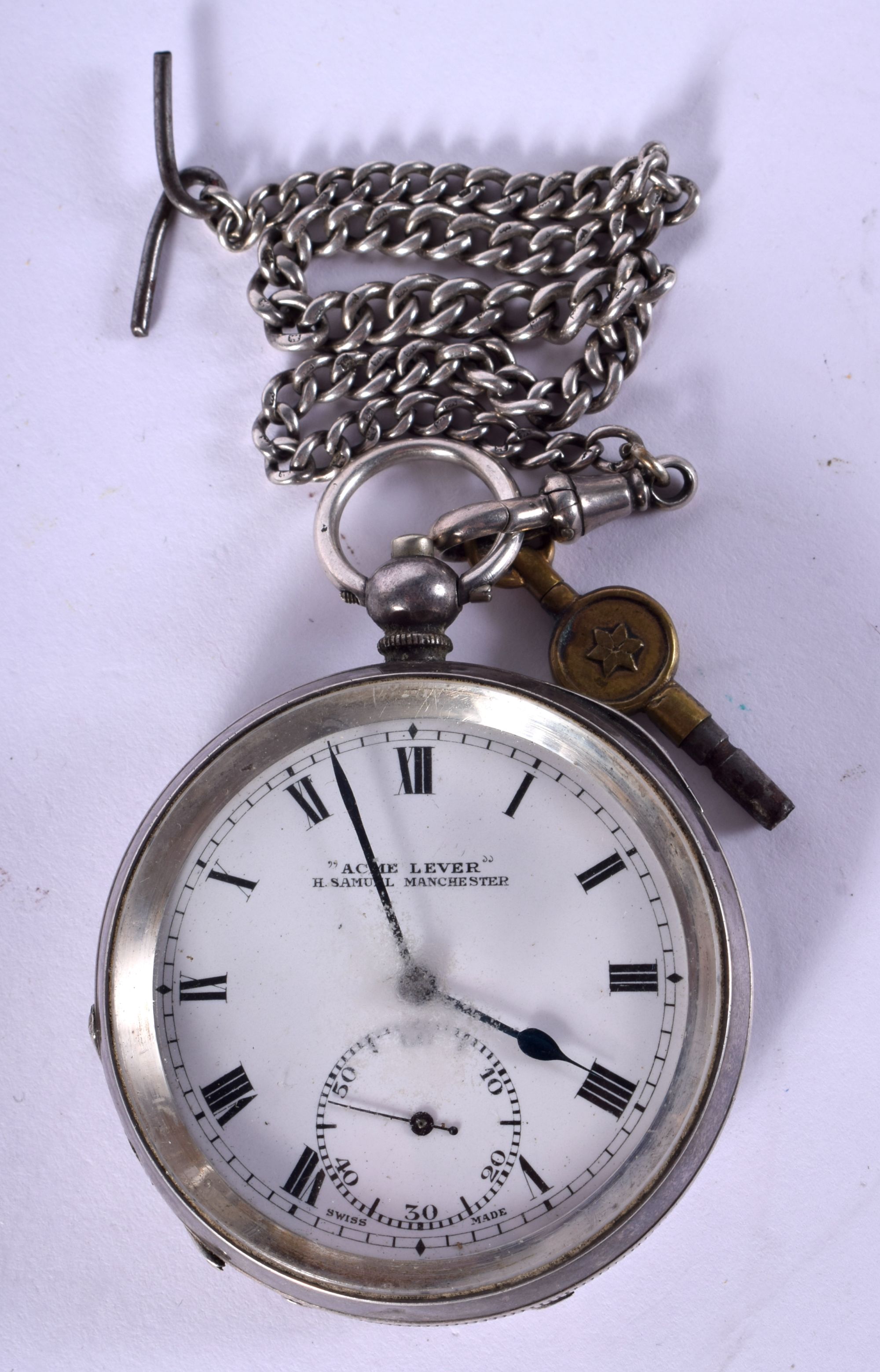 A SILVER POCKET WATCH. 107 grams. 5 m wide.