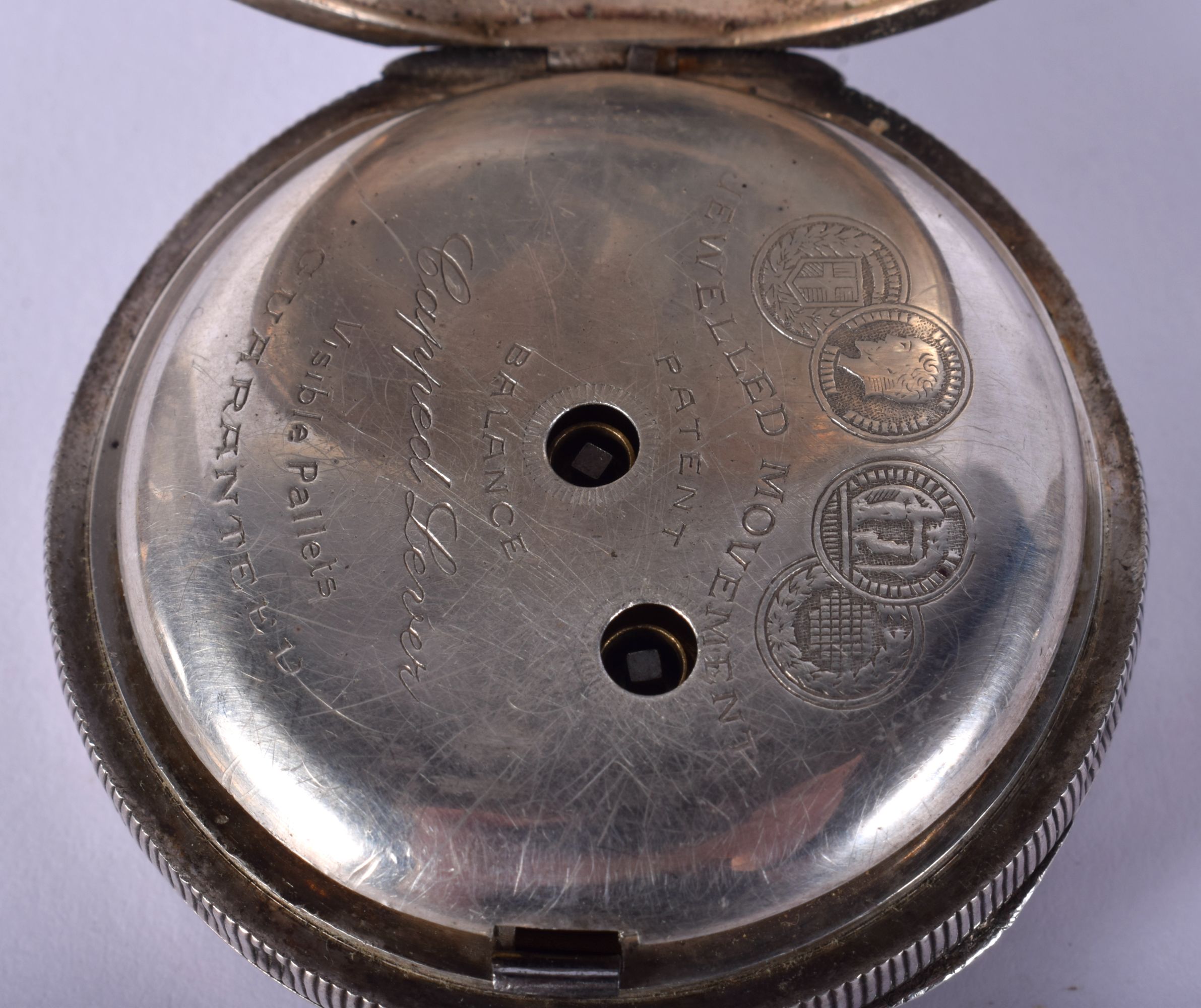 A SILVER POCKET WATCH. 107 grams. 5 m wide. - Bild 4 aus 5