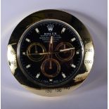 A ROLEX ADVERTISING DEALER DISPLAY HANGING WALL CLOCK. 30 cm diameter.