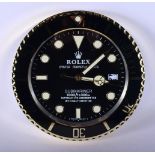 A ROLEX ADVERTISING DEALER DISPLAY HANGING WALL CLOCK. 30 cm diameter.