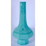 A 19TH CENTURY CHINESE PEKING GLASS TURQUOISE TONE VASE Qing, of octagonal form. 19 cm high.