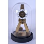 AN ANTIQUE SKELETON CLOCK with enamelled dial. 24 cm x 10 cm.