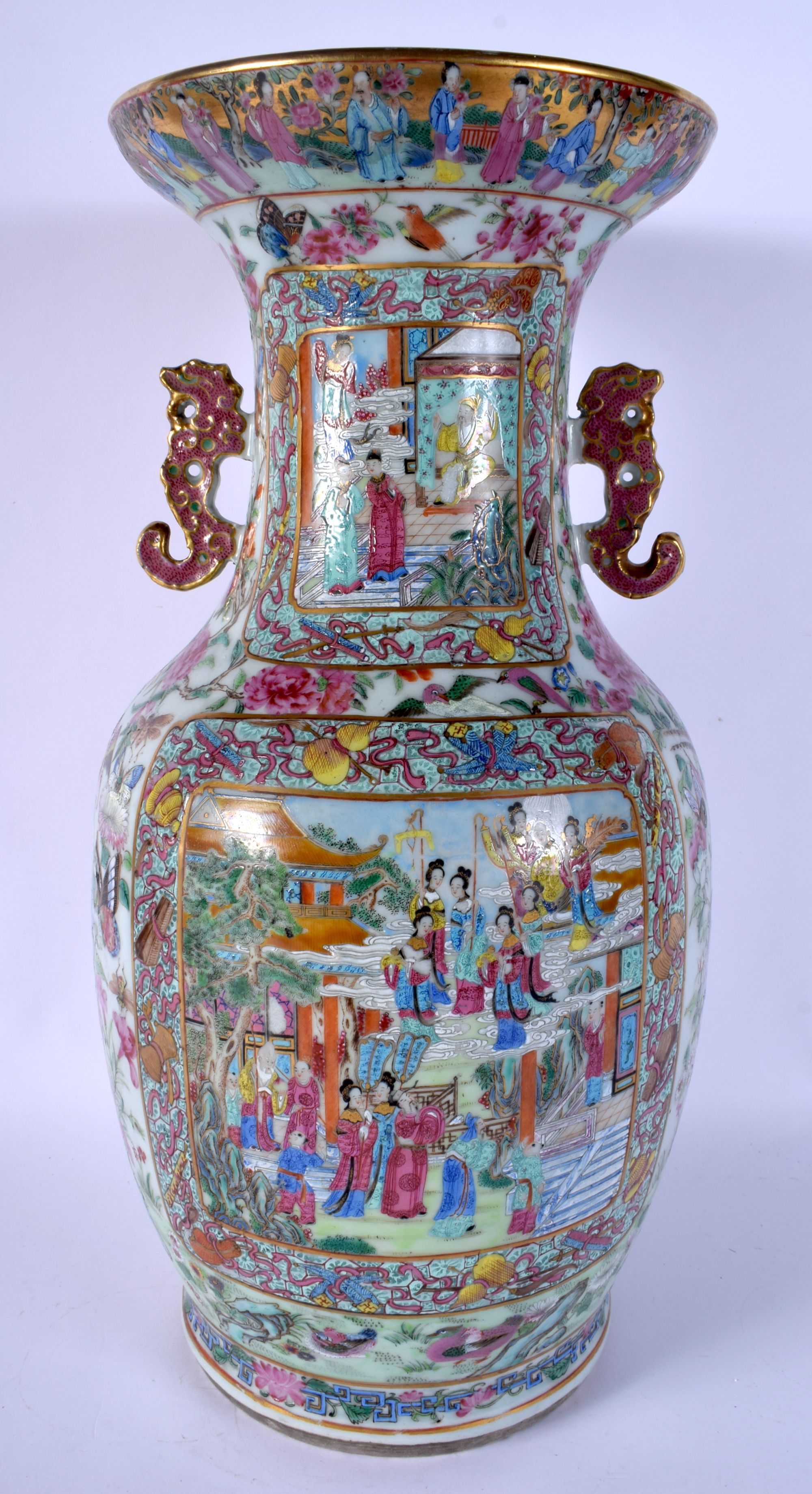 A FINE LARGE 19TH CENTURY CHINESE CANTON FAMILLE ROSE VASE Qing, painted with figures within landsca - Image 3 of 24