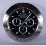 A ROLEX ADVERTISING DEALER DISPLAY HANGING WALL CLOCK. 30 cm diameter.