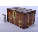 A LARGE 17TH/18TH CENTURY NORTHERN EUROPEAN STRONG BOX with bold bronze mounts. 35 cm x 20 cm x 20 c