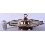 A LARGE ANTIQUE SILVER PLATED LAZY SUSAN with glass fittings. 48 cm wide.