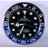 A ROLEX ADVERTISING DEALER DISPLAY HANGING WALL CLOCK. 30 cm diameter.