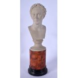 A 19TH CENTURY EUROPEAN GRAND TOUR PARIAN WARE TYPE BUST OF JULIUS CAESER. 29 cm high.