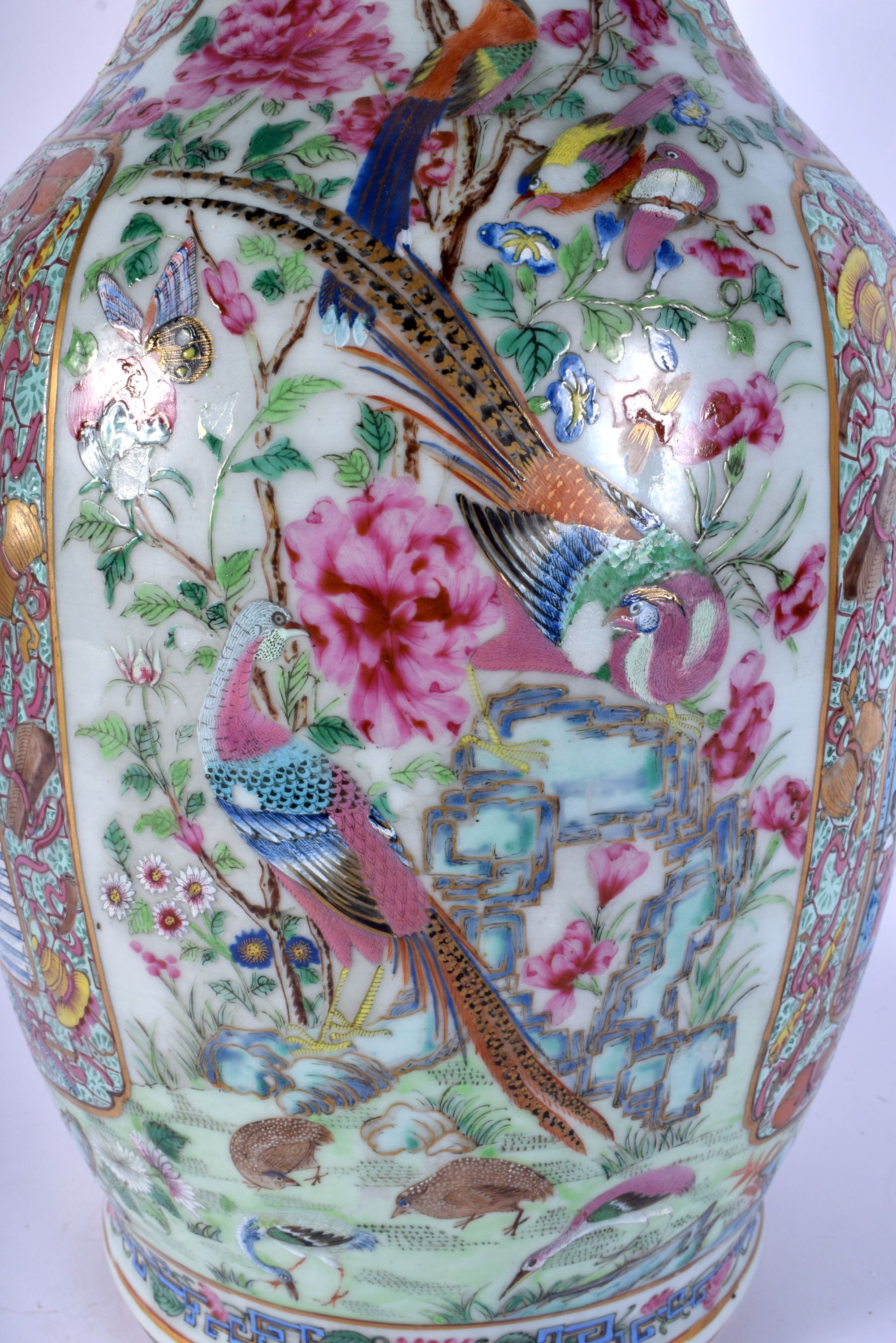 A FINE LARGE 19TH CENTURY CHINESE CANTON FAMILLE ROSE VASE Qing, painted with figures within landsca - Image 8 of 24