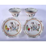 A PAIR OF 18TH CENTURY CHINESE EXPORT FAMILLE ROSE TEABOWLS AND SAUCERS Qianlong. 12 cm wide. (4)