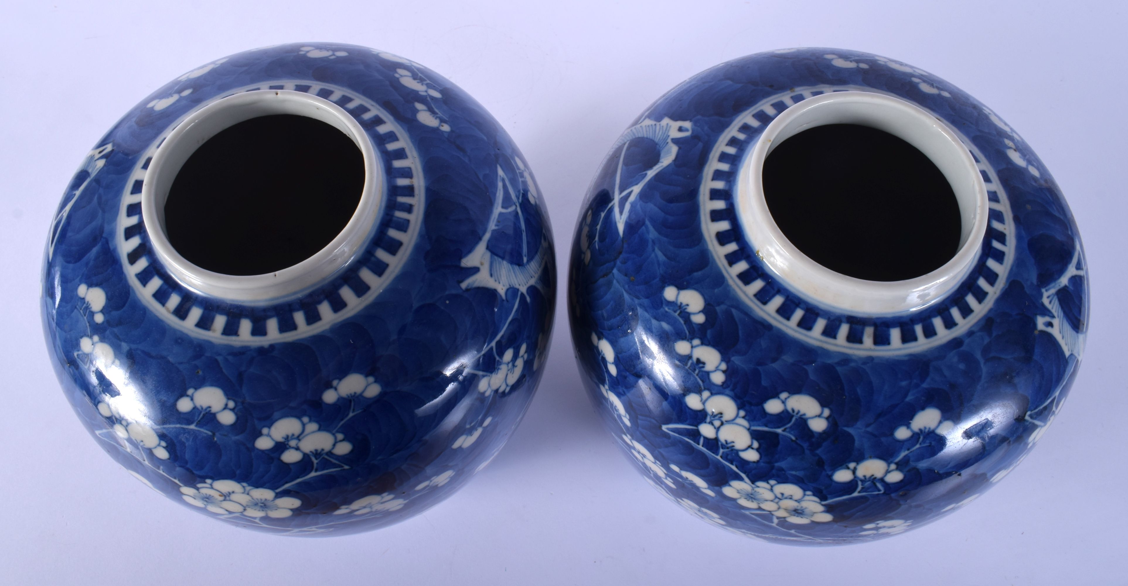 A LARGE PAIR OF 19TH CENTURY CHINESE BLUE AND WHITE GINGER JARS Qing, bearing Kangxi marks to base, - Image 3 of 4