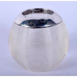 AN EDWARDIAN SILVER MOUNTED GLASS ASHTRAY MATCH STRIKER. 138 grams. 5 cm x 4.5 cm.