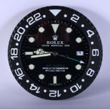 A ROLEX ADVERTISING DEALER DISPLAY HANGING WALL CLOCK. 30 cm diameter.