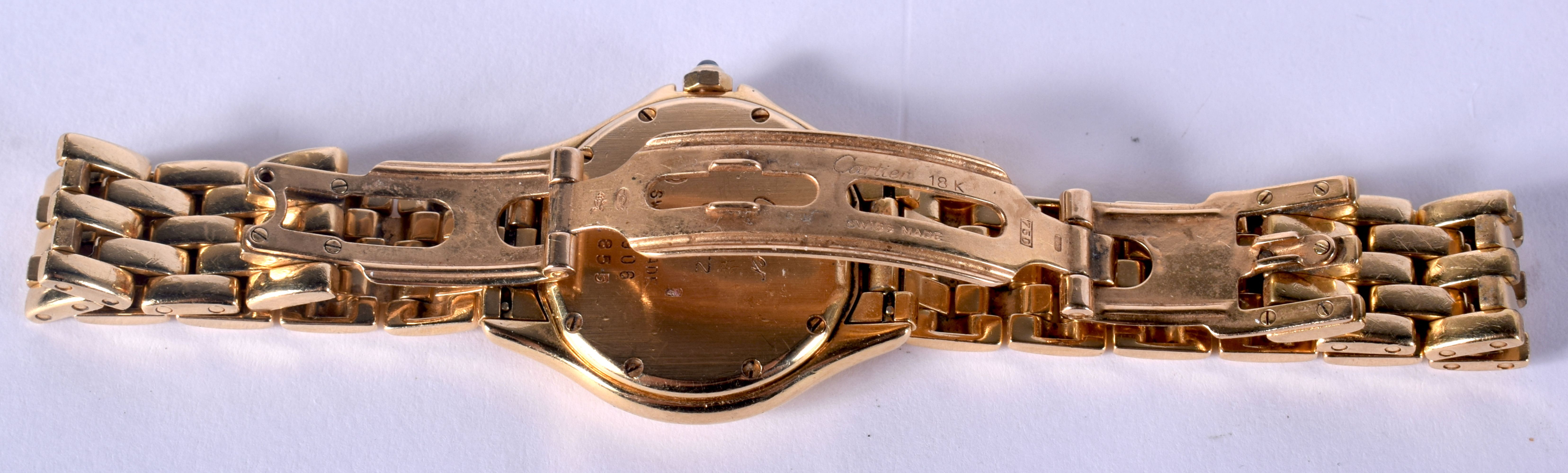 AN 18CT GOLD CARTIER WRISTWATCH with gold strap. 69 grams. Strap 10 cm long, dial 2.25 cm wide. - Bild 3 aus 4