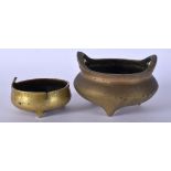 TWO 19TH CENTURY CHINESE BRONZE CENSERS. Largest 8.25 cm wide. (2)