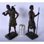 A PAIR OF 19TH CENTURY EUROPEAN COLD PAINTED SPELTER FIGURES OF EASTERN MALES modelled roaming. 33 c