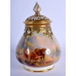 ROYAL WORCESTER POT POURRI VASE AND COVER PAINTED WITH HIGHLAND CATTLE BY H. STINTON, SIGNED, DATE M