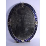 A CHARMING BLUE FLASH AND CLEAR GLASS BOHEMIAN STYLE MIRROR decorated with foliage. 56 cm x 42 cm.