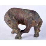 EARLY CHINESE BRONZE SCROLL WEIGHT IN THE FORM OF A HORSE. 6cm x 7cm x 5.3cm, weight 471g