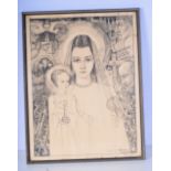 Harry Koolen (1904- 1985) a framed charcoal drawing depicting religious scenes and the devil.63 x 25