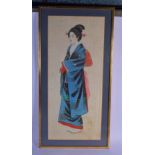 Japanese School (19th/20th Century) Silk, Watercolour, Standing geisha. 70 cm x 35 cm.