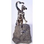 AN ANTIQUE FIGURE OF MERCURY ON A STONE BASE. Figure 9cm high, total weight 169g