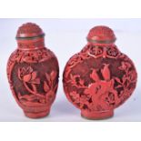 TWO CHINESE CINNABAR LACQUER SNUFF BOTTLES. Largest 6.1cm x 3.2cm, weight 75g (2)